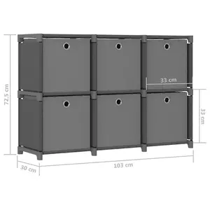 Berkfield 6-Cube Display Shelf with Boxes Grey 103x30x72.5 cm Fabric