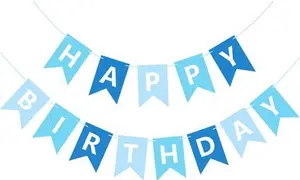 Fowecelt Happy Birthday Banner Blue - Happy Birthday Bunting Happy Birthday Sign Swallowtail Flag Large Hanging Garland Party Decoration For Boys