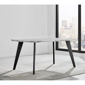 Anders Modern High Gloss Marble Effect Dining Table Set with 6 Luxury Velvet Dining Chairs Grey/Silver