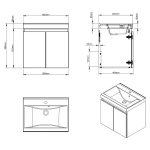 Coast 600mm White Gloss Wall Hung Basin Unit complete with Basin