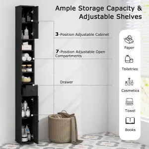 Costway Bathroom Tall Cabinet Slim Freestanding Storage Organizer Cupboard w/ 2 Doors