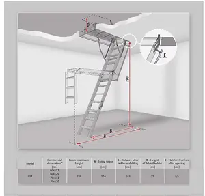 Optistep Wooden 3 Section Timber Folding Loft Ladder Attic Stairs. Frame Size W60cm x L120cm Height up to 280cm & Insulated Hatch