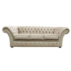 Chesterfield 3 Seater Sofa Settee Azzuro Fudge Fabric In Balmoral Style