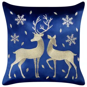 Set of 2 Cushions MERINGUE Velvet 45 x 45 cm Animal Embroidery Dark Blue