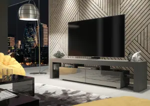 TV Unit 200cm Modern Dark Grey with High Gloss Doors - Creative Furniture