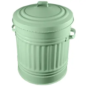 Sage Green Metal Bin Retro Style Dustbin for Bathroom or Kitchen - 30L