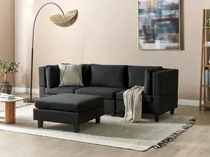 3-Seater Modular Fabric Sofa with Ottoman Black UNSTAD