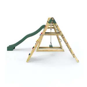 Rebo Wooden Pyramid Climbing Frame with Swings and 8.7ft Water Slide - Angel