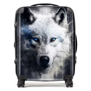 White Wolf Face Splashart Dark Background Suitcase - Large