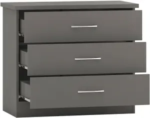 Nevada 3 Drawer Chest of Drawers 3D Effect Grey