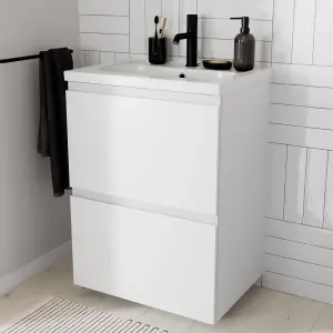 GoodHome Levanna Matt White Double Freestanding Bathroom Cabinet (H) 850mm (W) 600mm