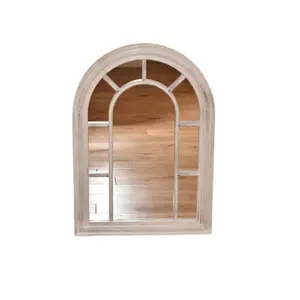 70X50Cm White Rustic Window Style Arched Wall Mirror