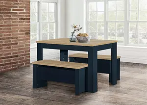 Birlea Highgate Dining Table & Bench Set Navy Blue & Oak