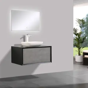 Declan Black & Concrete Wall Mounted Vanity Unit & Basin Set (W)800mm (H)400mm