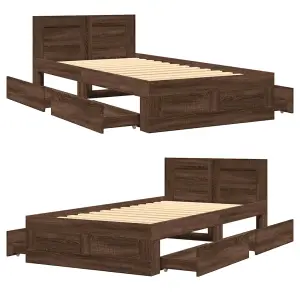 Berkfield Bed Frame with Headboard without Mattress Brown Oak 75x190 cm Small Single