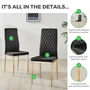 Furniturebox UK 4 Seater Dining Set - Novara 100cm Gold Round Glass Dining Table and Chairs - 4 Green Velvet Milan Gold Leg Chairs