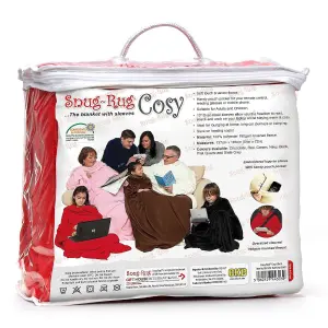 Snug Rug Cosy Sleeved Fleece Blanket With Sleeves and a Handy Pouch Pocket - RED