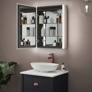 550 x 700mm IP44 LED Bathroom Mirror Cabinet - Bluetooth Speaker Touch Demister