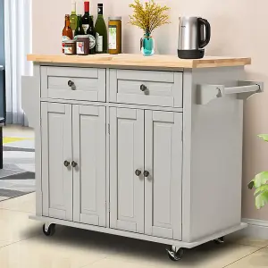 Modern Rolling Kitchen Island Cart Storage Trolley Cart in Grey 82cm (H)