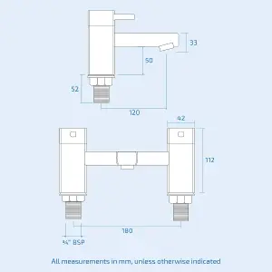 Nes Home Newport Square Mini Basin Mixer & Bath Filler Taps Chrome