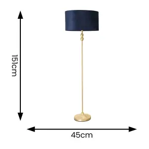 ValueLights Maggie Gold Candlestick Floor Lamp with Navy Blue Velvet Lamp Shade and LED Bulb