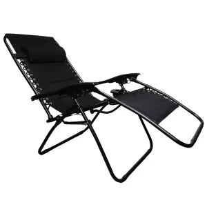 Set of 2 Luxury Padded Multi Position Zero Gravity Garden Relaxer Chair Lounger in All Black