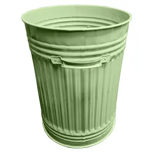 Sage Green Metal Bin Retro Galvanised Dustbin Vintage Style Steel Bin - 45L