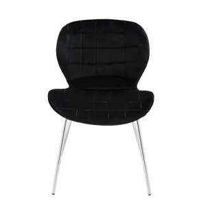 Black Velvet Dining Chair, Velvet Upholstered Accent Dining Table Chair, Sleek Silver Finish Legs Chair