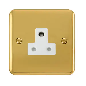 Curved Polished Brass 1 Gang 5A Round Pin Socket - White Trim - SE Home