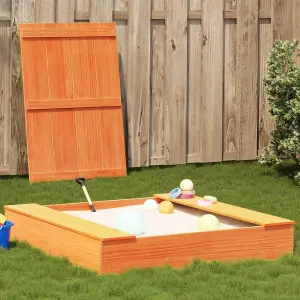 Berkfield Sandpit with Cover Wax Brown 111x111x19.5 cm Solid Wood Pine