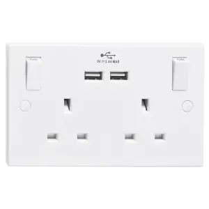 Deta Vimark V1398 Switched Socket Outlet 13A 2 Gang with 2 x USB 2.4A