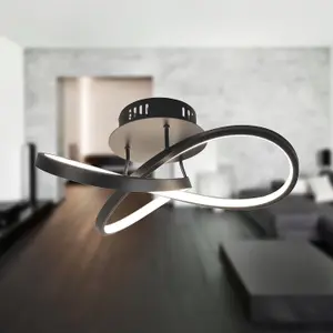 First Choice Lighting Matt Black LED Loop Ceiling Light