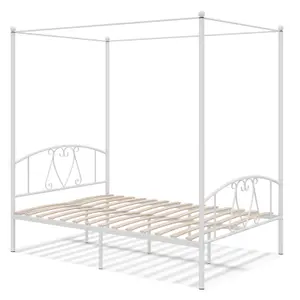 Costway Double Size Metal Canopy Bed Frame 4-Poster Modern Platform Wooden Slat Support