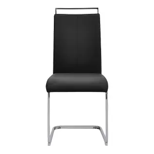 Modern Dining Chair Set of 2 Black PU Leather Upholstered Dining Chairs with Metal Leg