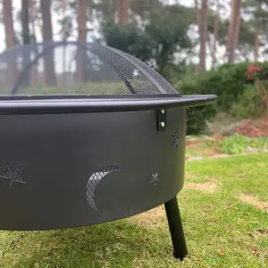 Star and Moon Fire Bowl with Grill, Safety Guard and Poker