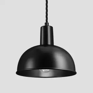 Industville Sleek Dome Pendant, 8 Inch, Black, Black Holder