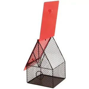 House Style Bird Feeder - Red & Black Weatherproof Mesh Design Outdoor Garden Seed or Peanut Feeding Station - H22 x W17 x D13.5cm