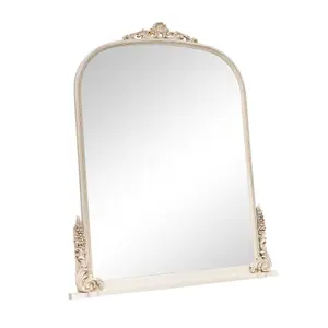 Melody Maison Extra Large Arch Antique Ivory Ornate Overmantle Mirror - 152cm x 128cm