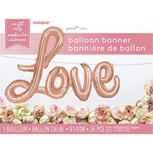 Unique Party 36 Inch Foil Balloon Banner Kit Rose Gold Love (One Size)