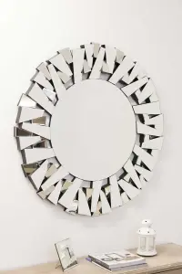 MirrorOutlet All Glass Modern Segmented Circular Round Mirror 98 x 98 CM