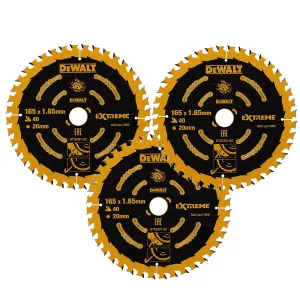 3x Dewalt DT10301 Circular Saw Blade 165 x 20mm x40 Tooth Extreme Framing DWE550