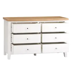 6 Drawer Chest - L130 x W42 x H82 cm - White