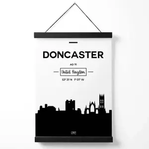 Doncaster Black and White City Skyline Medium Poster with Black Hanger