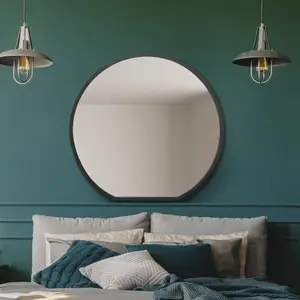 MirrorOutlet The Circulus Black Framed Flat Bottom Circular Wall Mirror 84CM X 80CM