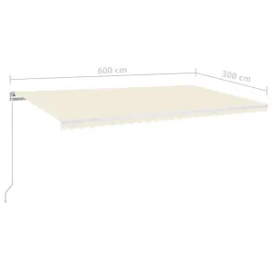 Berkfield Manual Retractable Awning with LED 600x300 cm Cream