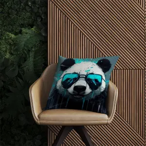 Panda With Blue Glasses Splashart Outdoor Cushion 45cm x 45cm