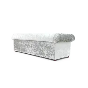 Chesterfield 4 Seater Sofa Shimmer Sliver Real Velvet Fabric In Classic Style