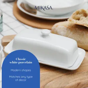 Mikasa Chalk Porcelain Butter Dish, 21cm, White