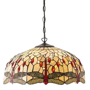 Tiffany Glass Hanging Ceiling Pendant Light Bronze Chain Dragonfly Shade i00104