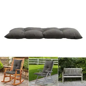 Outdoor Dark Grey Rectangular Garden Sofa Tufted Bench Seat Cushion